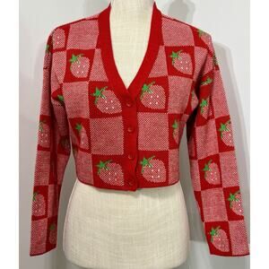 ASOS Only Crop Knit Strawberry Fruit Cardigan Sweater Shrug Coquette Girly SMALL